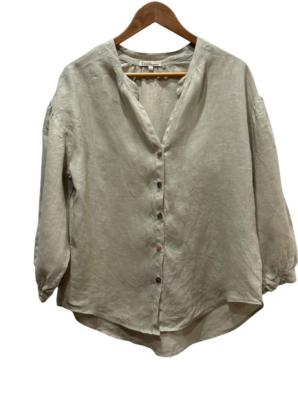 Fresh Laundry Relaxed Resort wear Sage Green Linen Blend Blouse S